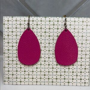 Hot pink leather teardrop earrings